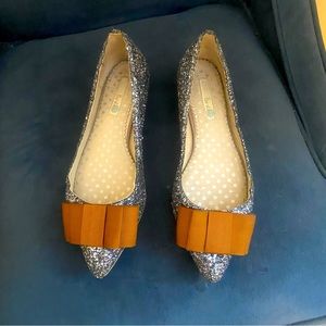 Boden Silver Glitter Flats Size 38